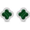 Tuscany Silver Orecchini a perno da donna in argento Sterling rodiato con quadrifoglio da 11 mm in malachite e zirconia bianca da 1,1 mm