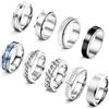 ADRAMATA 9Pcs Anello Uomo Acciaio Inossidabile Anello Antistress Vintage Fedi Nuziali Anelli di Fidanzamento Promessa Anello a Catena Anelli Fidget Set Anelli Uomo Mujer Anello Uomo Nero Argento