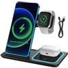LEVMEK Caricatore wireless 3 in 1 pieghevole portatile, stazione di ricarica compatibile con iPhone 17/16/15/14/13/12/11 Pro/MAX/Plus, stazione di ricarica wireless per Watch Ultra/10-2/SE, Pods Pro/4/3/2