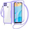 FERLAN Cover per Oppo A15/A15S/Oppo A35 con Cordino, 360 Gradi Antiurto Custodia con Protezione Schermo Integrata Trasparente Rugged TPU Bumper Doppia Protettiva Cover per Oppo A15/A15S/Oppo A35 -Viola