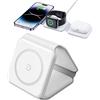 LEVMEK Caricatore Wireless 3 in 1 Pieghevole Magnetico, Base di Ricarica Induttiva 15W con Adattatore USB-C, Stazione Ricarica Rapida per iPhone 16/15/14/13/12 Pro Max, Apple Watch 10-5/SE e Pods Pro/4/3/2