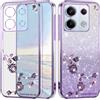 Yarxiawin Brillantini Custodia per Xiaomi Redmi Note 13 Pro 5g, Estetica Fiore per Xiaomi Redmi Note 13 Pro Cover Trasparente Glitter Silicone Morbido Sottile Leggera Case Antiurto (Viola)