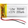 Liter energy battery Batteria 302040 LiPo 3.7V 200mAh 0.74Wh 1S 5C Liter Energy Battery per l'elettronica Ricaricabile Telefono Portatile Smartwatch Orologio GPS - Non adatto per Radiocomando 42x20x4mm (200mAh|302040)