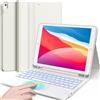 Earto Tastiera iPad 9 generazione con Smart Touchpad, illuminazione a 7 colori, rimovibile senza fili, QWERTZ per iPad7/8/9a Gen, Air 3° Gen, Pro 10,5 pollici, bianco