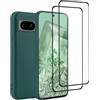 32ndShop 32nd Silicone Liquido Custodia Antiurto Slim Cover per Google Pixel 8A con 2 Protezioni per Schermo in Vetro temperato, Sottile e Resistente - Verde Acqua Scuro