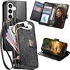 Ysnzaq Portafoglio Cover per Samsung Galaxy S26+ HY Nero | Motivo Floreale in Rilievo Libro Cover, Pelle PU Flip Case con Porta Carte, Laccio, Stand per Samsung S26 Plus