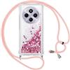 Vauki Cover per Xiaomi Redmi 14C con Cordino, Trasparente Glitter Liquido Antiurto Brillantini Tracolla Custodia, Antiurto Antigraffio Silicone Bumper Laccio Protettivo Case per Redmi 14C, Rosa