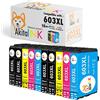 NONSOLOINFORMATICA AkitaINK 603XL Multipack 10 Cartucce Compatibili per Epson 603 XL per Expression Home XP-2100 XP-2105 XP-3100 XP-4100 Workforce WF-2810 WF-2830 WF-2850(4 nero, 2 ciano, 2 magenta, 2 giallo)