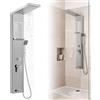 Froadp - Pannello doccia in acciaio inox, sistema doccia a parete con 5 funzioni: doccia a pioggia, con doccetta, doccia massaggiante, doccia a cascata, set doccia completo a colonna (argento)