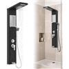 Froadp - Pannello doccia in acciaio inox, sistema doccia a parete con 5 funzioni: doccia a pioggia, con doccetta, doccia massaggiante, doccia a cascata, set doccia completo a colonna (nero)