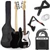 3rd Avenue Kit pacchetto basso elettrico beginner dimensioni standard 4/4 con amplificatore da 15 W, custodia, cavo di connessione, tracolla, stand e corde di riserva - Nero