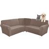 SHUOJIA Copridivano in velluto a forma di L, a 5/7 posti, copridivano angolare super elastico 3 pezzi, per Divano Componibile Fodera Protezione per Mobili con Fondo Elastiche (Brown,5-seater)
