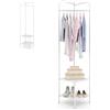 HOMASIS Appendiabiti Angolare in Metallo, Porta Abiti 3 in 1 con Bastone, Scaffale Porta Scarpe e Ripiani, Guardaroba da Terra ad Angolo per Ingresso, Soggiorno, Camera da Letto (Bianco)