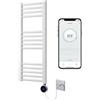 Greened House Scaldasalviette elettrico intelligente con controllo WiFi, 300 mm di larghezza x 800 mm di altezza, programmabile per 7 giorni, compatibile con app (barra bianca + elemento WiFi cromato)