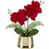 Oairse Orchidea artificiale rossa artificiale in vasi di ceramica argentata, realistica al tatto, in seta, orchidee finte per casa, ufficio, cucina, bagno, camera da letto, decorazione da tavolo, 31