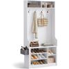 Xbro Appendiabiti Ingresso con Panca e Scarpiera, Attaccapanni da Terra Salvaspazio con 4 Ganci e 5 Ripiani Regolabili, Mobile Ingresso per Entrata e Corridoio, 90x30x183 cm, Bianco Nuvola