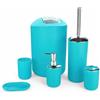 GMMH - Set di 6 accessori da bagno, con dispenser per sapone, porta saponetta e scopino per WC (turchese)