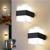 LetGlin 12W Applique da Parete LED Interno, IP65 Lampada da Esterno a Parete Moderna, 1200LM 3000K Up-and-Down Illuminazione, Luce Bagno da Muro per Soggiorno, Camera da Letto, Balcone, Nero 2 Pezzi