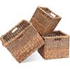 Decorasian - Cesto portaoggetti intrecciato in giacinto d'acqua e zostera, quadrato, set da 3 pezzi