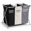 MOHOME Cesto Portabiancheria Sporca Pieghevole Salvaspazio 3 Scomparti da 135 L con Manico Porta Biancheria 68x38x60 cm Sacchi Estraibili Lavabili Cesta Panni Bucato per Bagno Lavanderia Hotel
