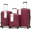 R.Leone Valigia da 1 Fino a Set 3 Bagaglio a mano 55x40x20 Ryanair, Medio, Grande Ultra Strong Antiurto Resistente Trolley rigido leggero 8 ruote in Polipropilene 9188 (Bordò, Set 3 Pezzi S M L)