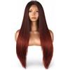 Ser Mulher Parrucca Donna Front Lace 60 cm, Capelli Lunghi Lisci Naturali - Termofibra Resistente al Calore 180° - Effetto Reale, Morbida e Modellabile - Uso Quotidiano, (Rosso Scuro Degradee), ANNABELLE