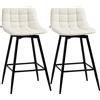 Set 2 Sgabelli Da Bar Con Schienale E Poggiapiedi In Stile Nordico In Metallo E Velluto, Color Crema, 45x47x84 cm