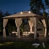 Devoko Gazebo Esterno Resistente 3x4m con Luce LED, Gazebo da Giardino Impermeabile Robusto per 6-8 Persone, Doppio Tetto Protezione UV50+, Tenda da Giardino per Famiglie Festival Eventi, Beige