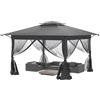 FIVMEN Gazebo 4 x 4 m, impermeabile, stabile, resistente all'inverno, per feste, pieghevole, altezza regolabile con doppio tetto e 4 zanzariere laterali, gazebo da giardino con custodia per il
