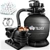 tillvex Pompa Filtro Piscina Portata 10 m³/h con 800g Filtro Balls - 7 funzioni di filtrazione - Filtro per Piscina con indicatore di Pressione - Impianto di filtrazione a Sabbia per Piscine e vasche