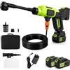 Roadtime Pulitore ad alta pressione, doppio piedino, pressure Washer Max 80 bar, pistola per pulizia a pressione mobile con 2 batterie, ugello girevole 6 in 1 e 180°, spruzzatore in schiuma, tubo da 5