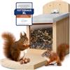 WILDLIFE HOME Casetta per scoiattolo XL con tetto in metallo, mangiatoia in legno massiccio avvitato, resistente alle intemperie e non trattata, per scoiattoli