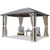 TOOLPORT Gazebo da Giardino 3x3,65 m Tetto Hardtop in Acciaio con Teli Laterali e Zanzariere in Crema