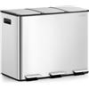 mVm Pattumiera Cucina, Pattumiera Differenziata 3 Scomparti, 3 x 15L, 3 Scomparti per Riciclaggio, in Acciaio Inossidabile, Secchi Interni Rimovibili, per Cucina, Ufficio, Argento