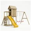 TheGoodGarden Casetta Rialzata in Legno per Bambini Maxplay 5 con Scivolo 2,2 m, Doppia Altalena e Parete Arrampicata - Parco Giochi da Giardino con Torre e Sabbiera, 368x370x262 cm, Legno Impregnato Autoclave