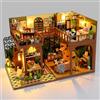 Cuteefun Casa delle Bambole con Vetrina Protettiva Antipolvere, Kit DIY Miniature con Luci LED, Oggetto Decorativo, per Adulti e Adolescenti, Idea Regalo per Natale e Compleanno (Bagliore Vintage)
