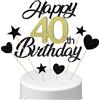 Conruich Decorazione per Torta di Compleanno 40 anni Uomo Donna, Cake Topper Happy 40th Birthday Oro Nero, Torta Torta Stella Cuore Nero per Decorazione Festa 40 anni Compleanno Donna Uomo