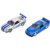 Jada Fast & Furious Brian's Nissan Skyline GT-R R34 Silver & Nissan GT-R R34 Blue 1:32 Die - cast Car, Toys for Kids and Adults