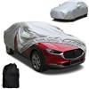 Generico Telo Copriauto da Esterno Estivo su Misura per Mazda CX-30 (2019-2024) Copertura Esterno Modello Specifico con Cerniera Lato Guida Cinghie Regolabili Tasche Specchietti(Argento)