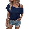 Rayson T-Shirt Top e Bluse da Donna Maglietta Monospalla a Maniche Corte Estate Casual Camicia orta da Donna Collo Rotondo Pull-Over Navy, S
