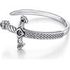 FLHEART Bracciale rigido da uomo in acciaio inossidabile, con spada argento/nero/oro con nodo celtico vichingo e zirconia cubica, braccialetto aperto in metallo, regalo per uomo, 62 mm, One Size
