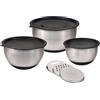 Kesper | Set di ciotole in acciaio inox, 3 ciotole con coperchio e grattugia, fondo in silicone antiscivolo, con 3 grattugie, 90899