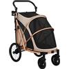PawHut Passeggino per Cani Pieghevole fino a 20 kg con Ruote, Grandi Sospensione e Freno, Finestre in Rete, Cuscino, Marrone Chiaro | Aosom Italy