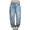 Generico 2025 Jeans Haren Larghi con Strass Casual Primaverili da Donna Pantaloni Vintage in Denim a Vita Alta Pantaloni Larghi con Strass a Vita Alta Jeans Lucidi Dritti a Gamba Larga deals of the day