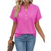 heekpek Maglietta Donna Maniche Corte Collo a V Magliette Estive T-Shirt Camicia Lino Cotone Estiva Top Elegante e Bottoni, Rosa, S
