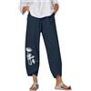 Generico Pantaloni Larghi Donna Pantaloni Eleganti Donna Cotone Tuta Estivi di Lino Uomo Leggeri Pantalone Beige Tute Cerimonia Lavoro Leggins Premaman Fantasia Gonna Blu al Ginocchio Comodi Leggero 3XL Capri