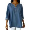 Di Yi Jia1 Camicia in Denim Larga da Donna Taglia Comoda, alla Moda e Casual, Semplice con Bottoni e Scollo Rotondo L
