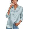 ZPLMIDE Camicia da donna in seta di raso imitazione con scollo a V, camicetta allentata con colletto jacquard leopardato