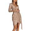 MJGkhiy Vestito con Paillettes Donna Corto Curvy Elegante Natale Abito con Cintura Cerimonia Scollo a V Abiti Capodanno Manica Lunga Carnevale Natalizio Vestiti Sera Festa