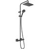 hansgrohe Vernis Shape - Colonna doccia a risparmio idrico (EcoSmart) con miscelatore termostatico, Sistema doccia con rubinetto, doccetta, tubo, asta e soffione doccia, nero opaco, 26097670